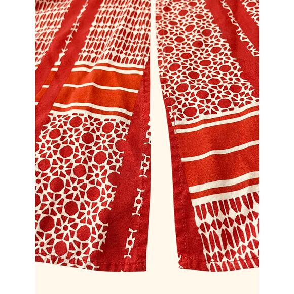 DREAMS & CO. SHORT SLV TIE- UP V-NECK TUNIC LOUNGER, WOMENS, 1X 22/24-RED/WHITE - Picture 9 of 12